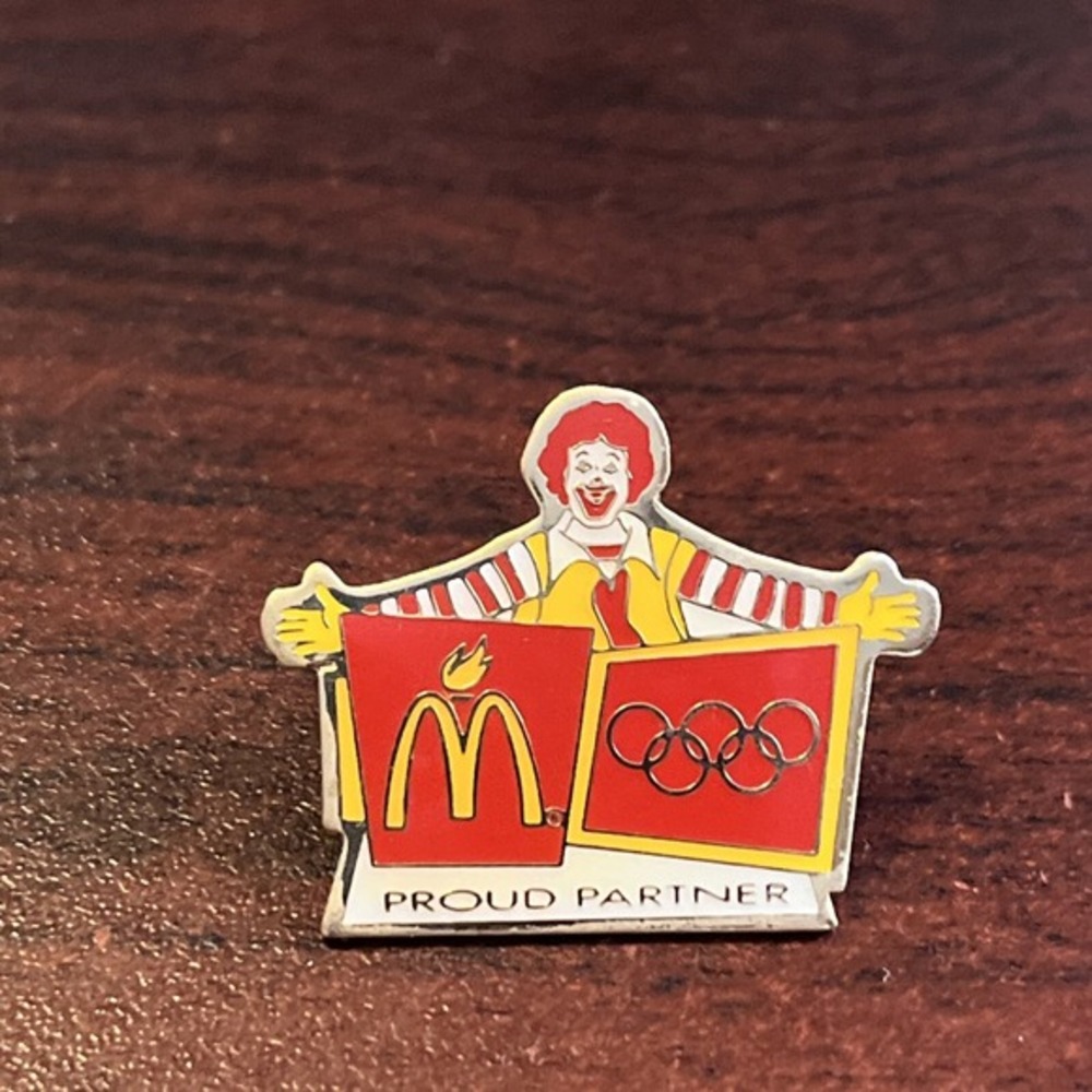 McDonald's Olympics Proud Partner Ronald McDonald Employee Lapel Hat Pin